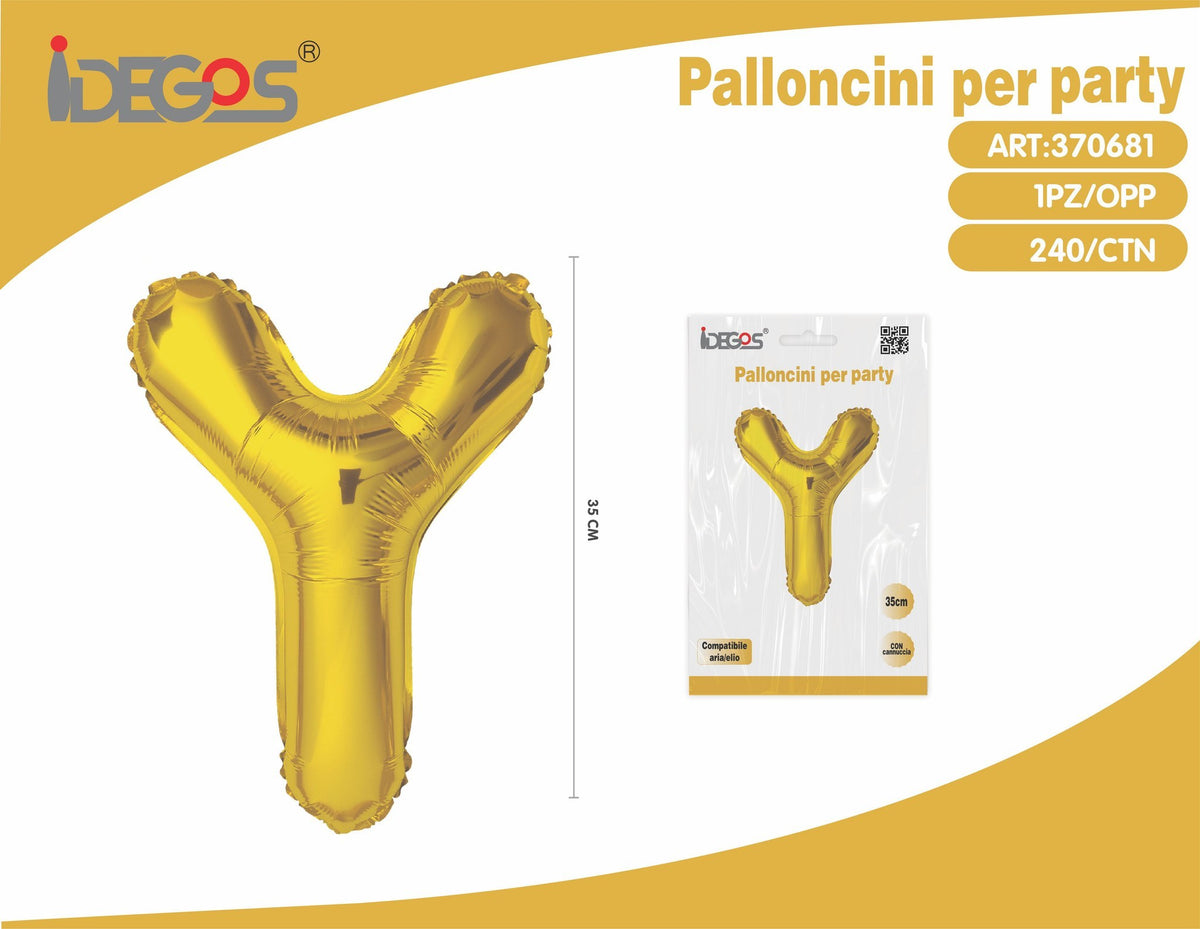 Palloncino lettera Y oro, 35 cm