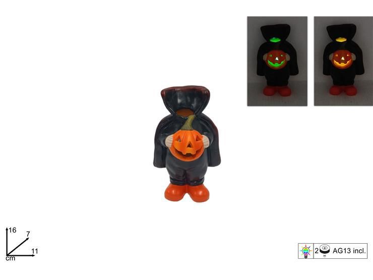 Figura Halloween senza testa con zucca luminosa, 16 cm