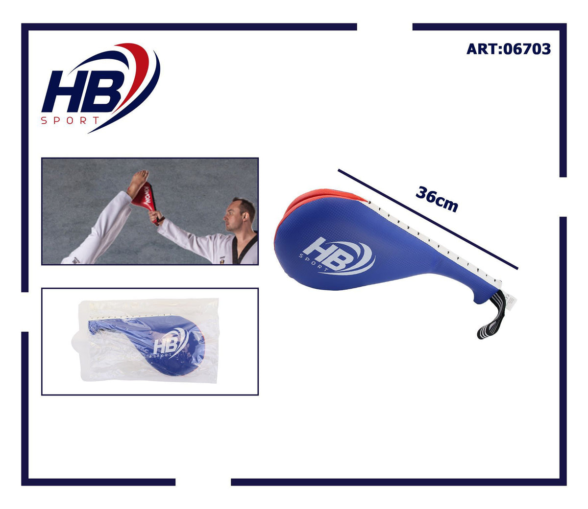 Colpitore doppio blu per taekwondo, 36 cm