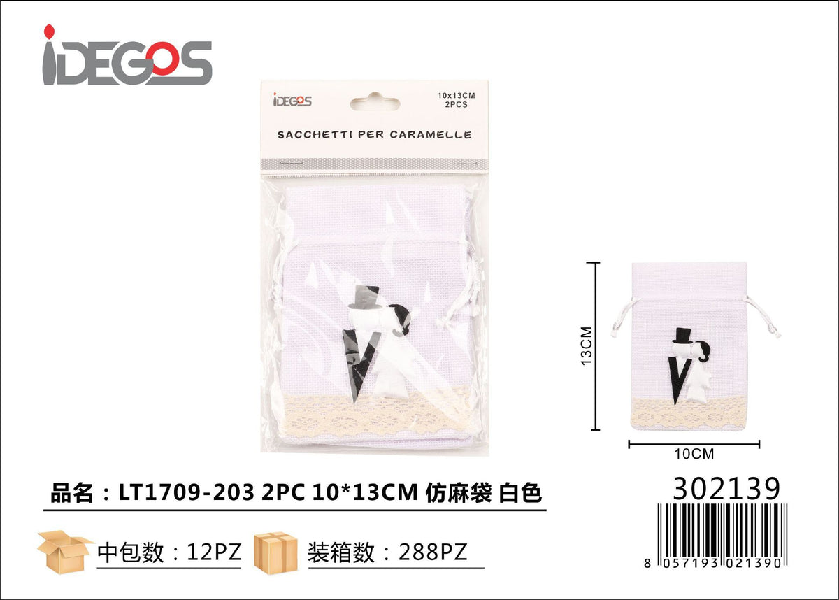 Sacchetti effetto canapa per sposa, bianchi, 10 x 13 cm, 2 pezzi