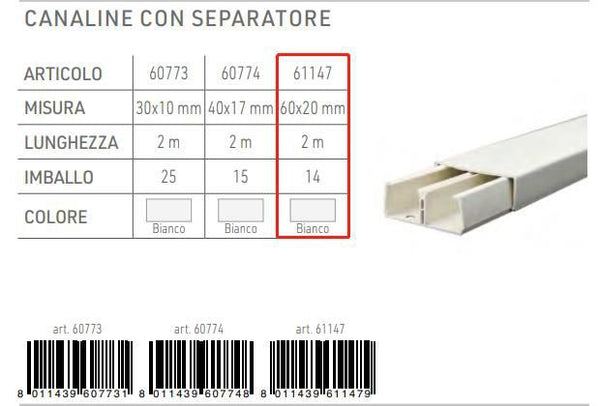 Canale 2 separatori 60x20 bian