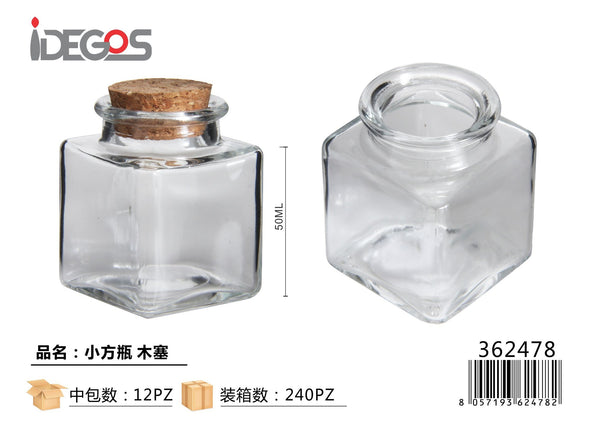 Vasetto quadrato in vetro con tappo a inserto, 50 ml