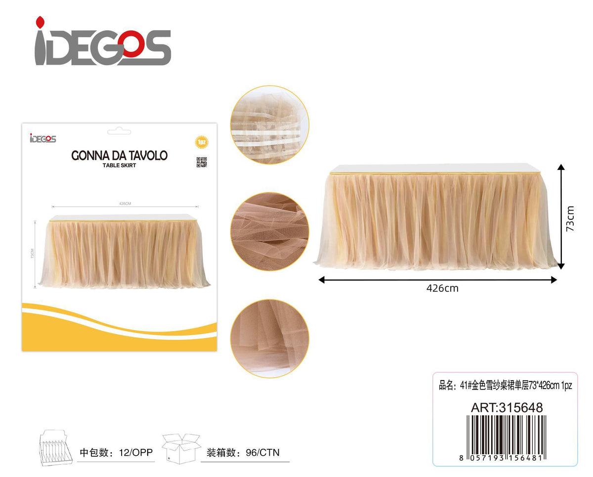 Gonna da tavolo in tessuto velato a strato singolo, 73 x 426 cm