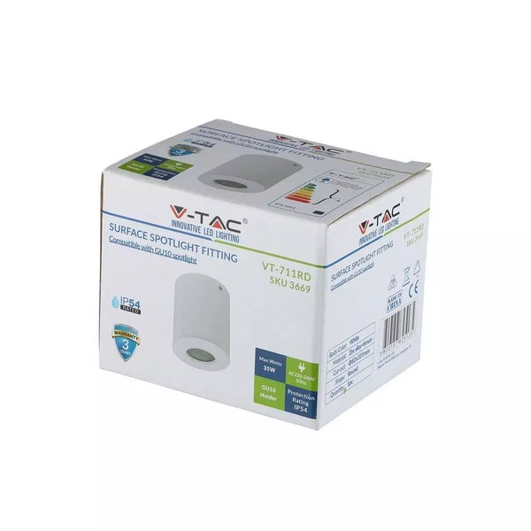 Portafaretto V-TAC GU10 cilindrico bianco IP54