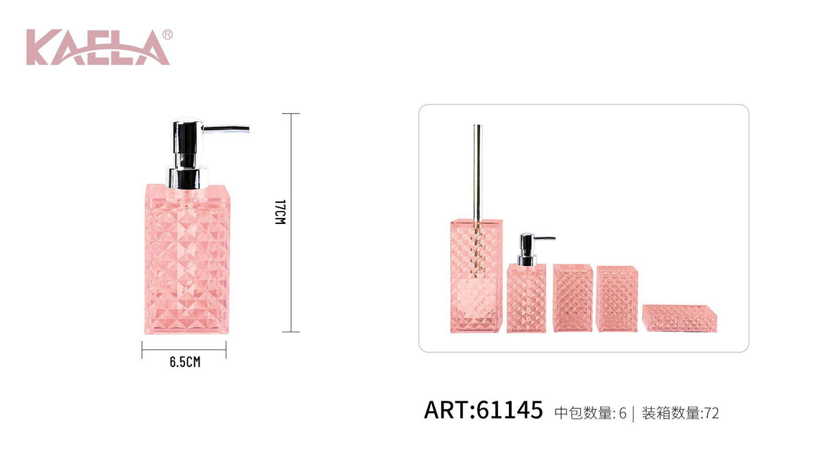 Dispenser per sapone JS5001R, rosa, motivo a rombi