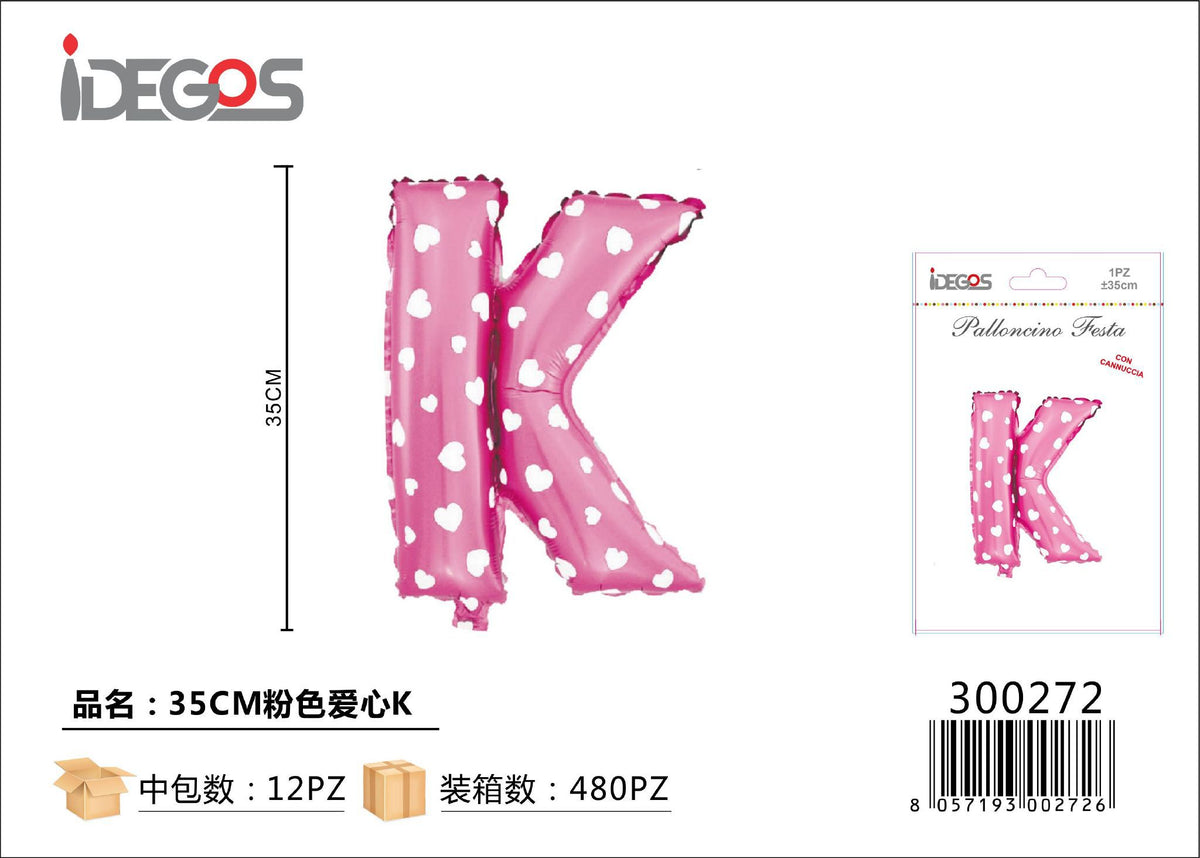 Palloncino Lettere 35cm Puntini Cuore Rosa K