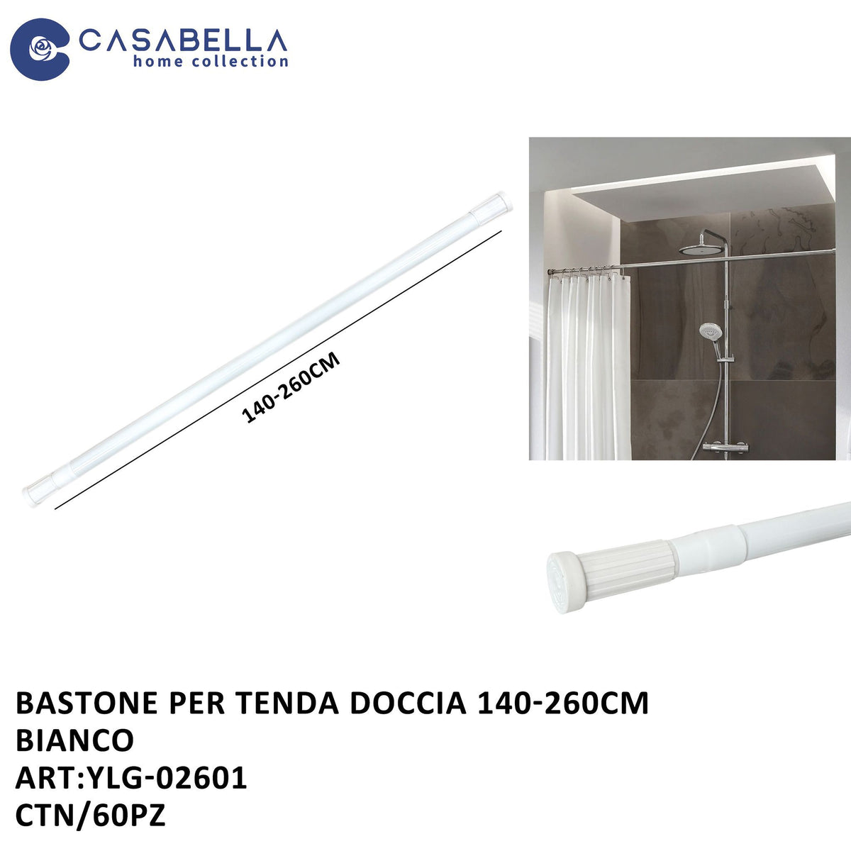Bastone per Tenda Doccia 140-260 Bianco