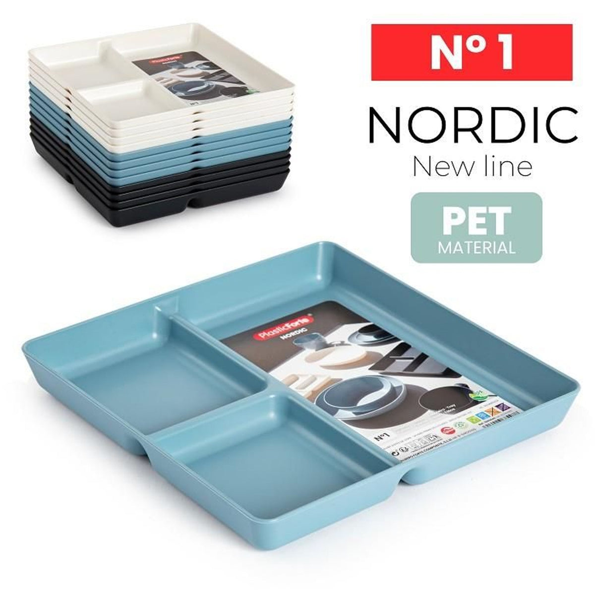 PIATTO NORDIC 3 SCOMPARTI N1 PLASTICA 24X24X3CM