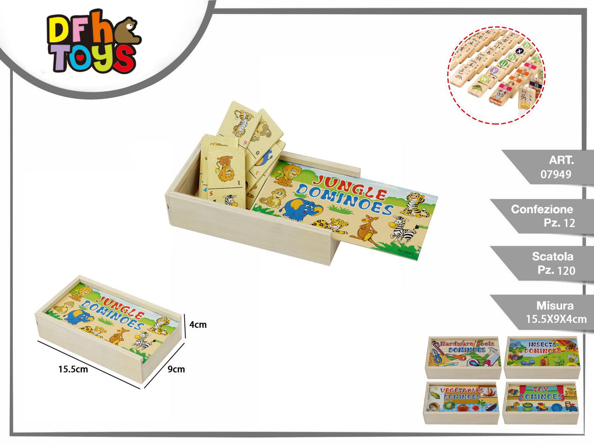 Domino illustrato in legno con scatola