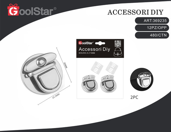 Chiusure GoolStar per borse con piastra ovale, 25,2 x 30 mm, 2 pezzi