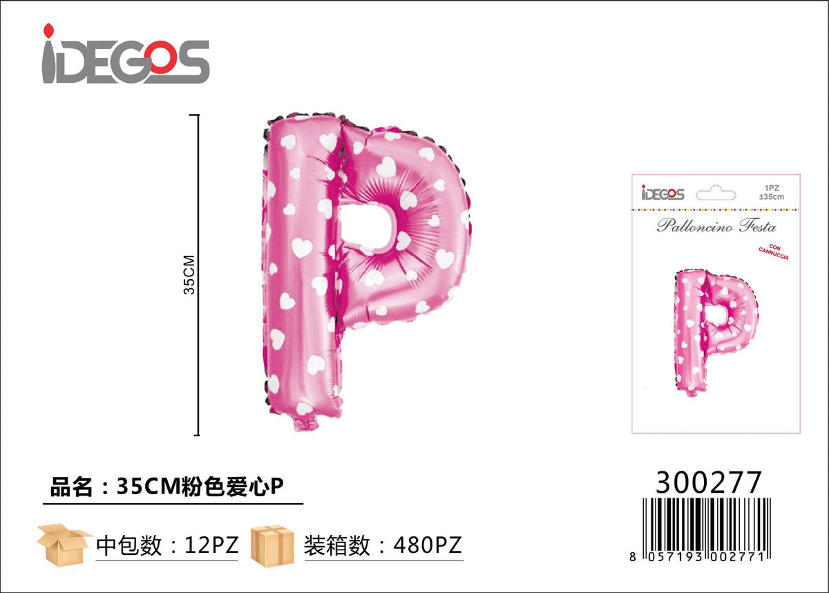 Palloncino Lettere 35cm Puntini Cuore Rosa P