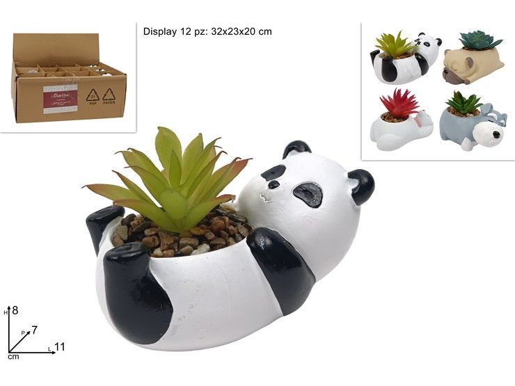 Composizione decorativa con piantina in vaso animaletto