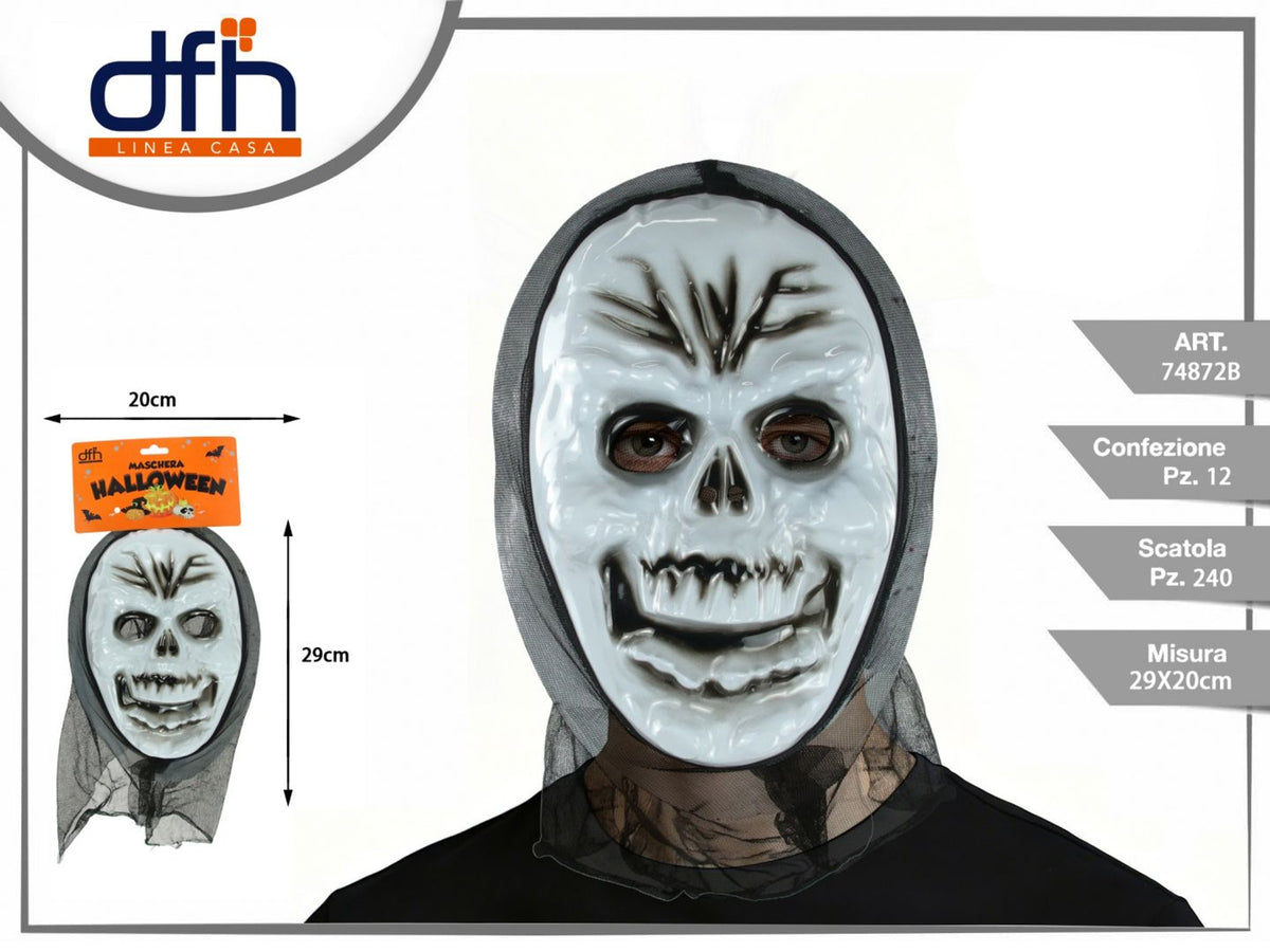 Maschera teschio con velo nero, 29 × 20 cm