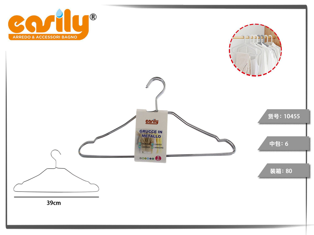 Set di cinque grucce in metallo da 39 cm