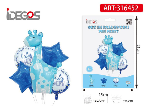 Bouquet di palloncini celesti Boy con cerbiatto e stella