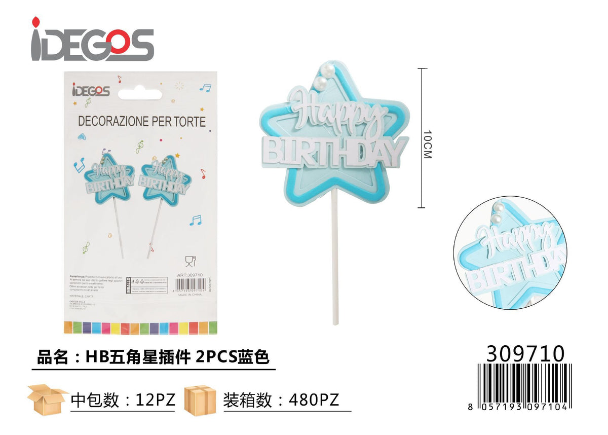 Decorazioni per torta Happy Birthday a stella celeste, 2 pezzi