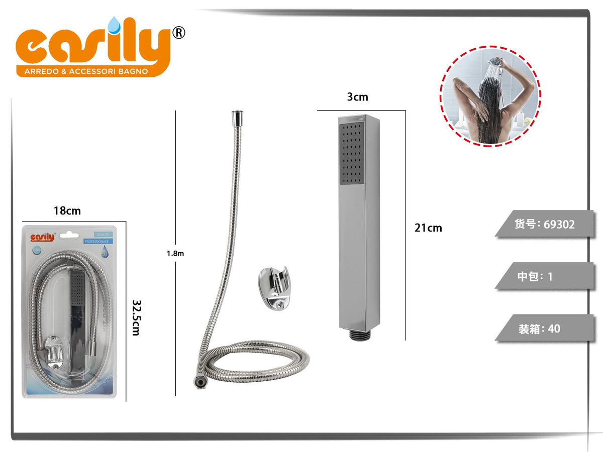 Kit doccetta a profilo rettangolare e flessibile 1,8 m