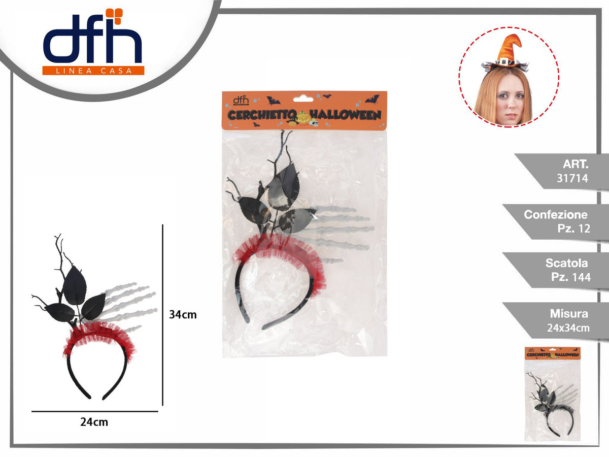 Cerchietto Halloween con mano scheletrica e rami