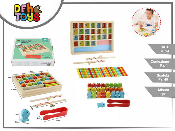 Gioco di pesca magnetica in legno con numeri