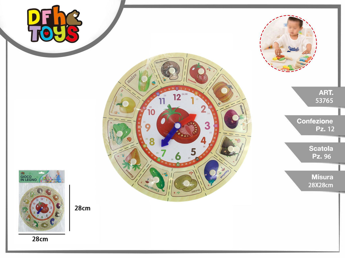 Puzzle orologio in legno con verdure, 28 cm