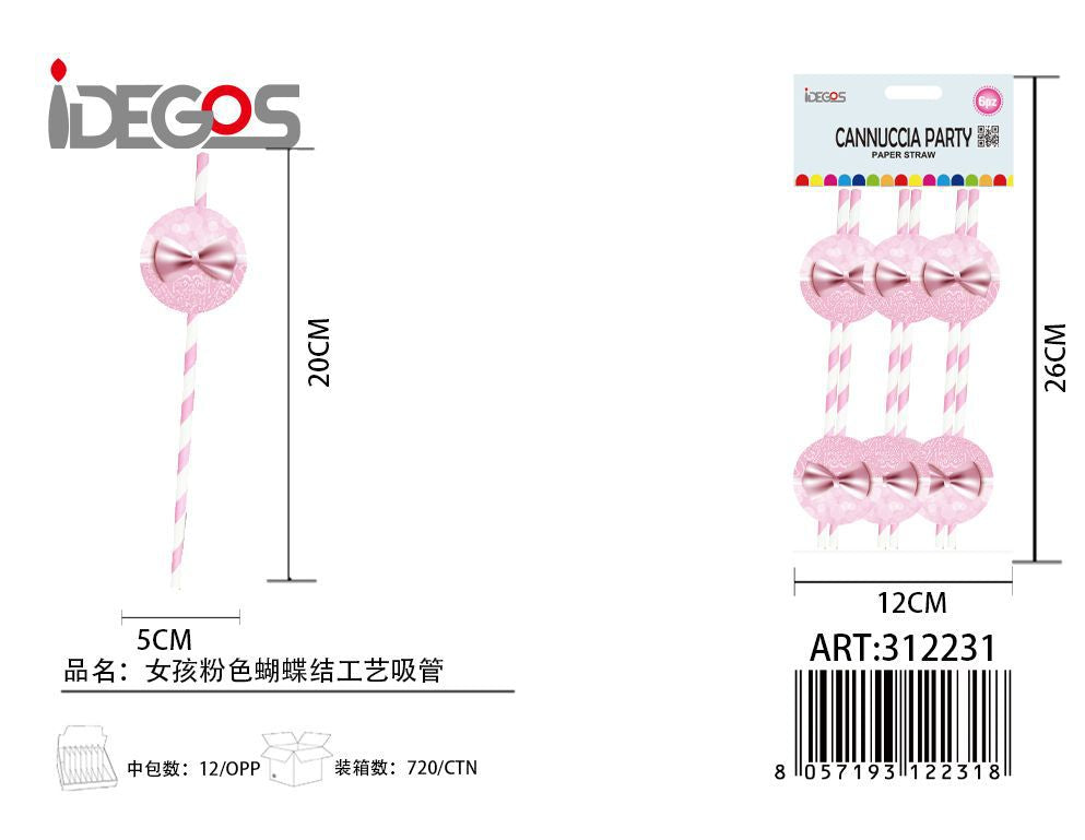 Cannucce decorative in carta con fiocco, 6 pezzi