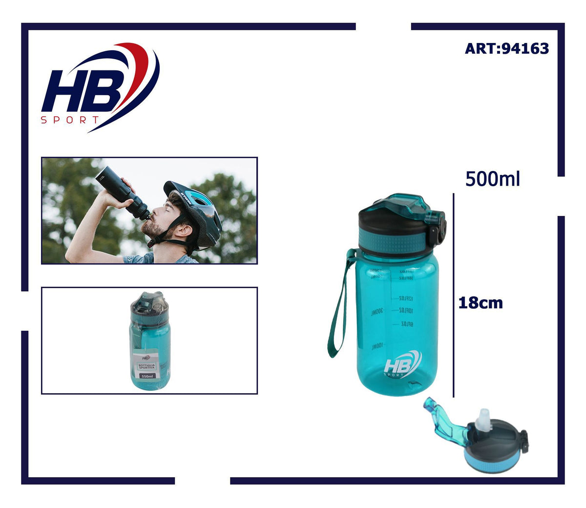 Borraccia sportiva trasparente verde con laccetto