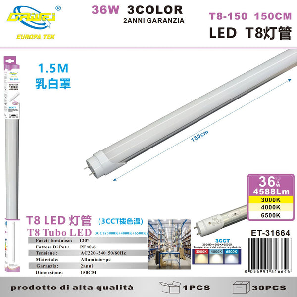 Tubo luminoso a temperatura di colore selezionabile