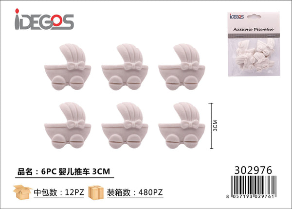 Set di 6 decorazioni in gesso per nascita, 3 cm