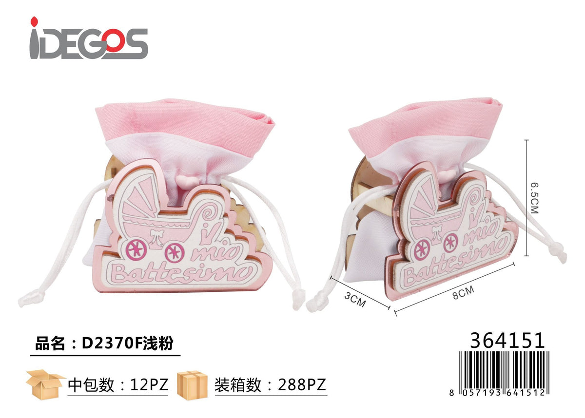 Confezione in legno con sacchetto IL MIO BATTESIMO rosa, D2370F