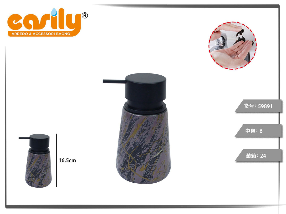 Dispenser sapone con venature decorative e pompa nera