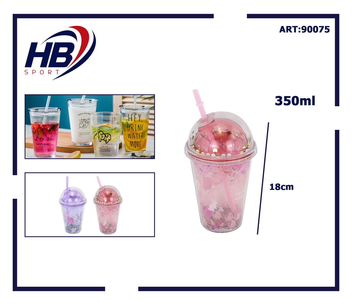 Bicchiere con cannuccia e coperchio bombato 350 ml