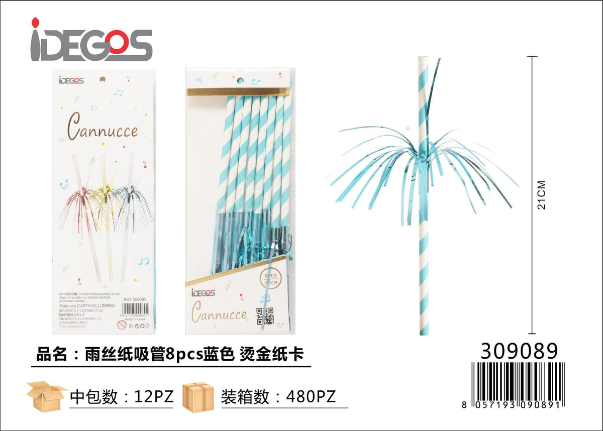 Cannucce in carta con frange decorative, 8 pezzi