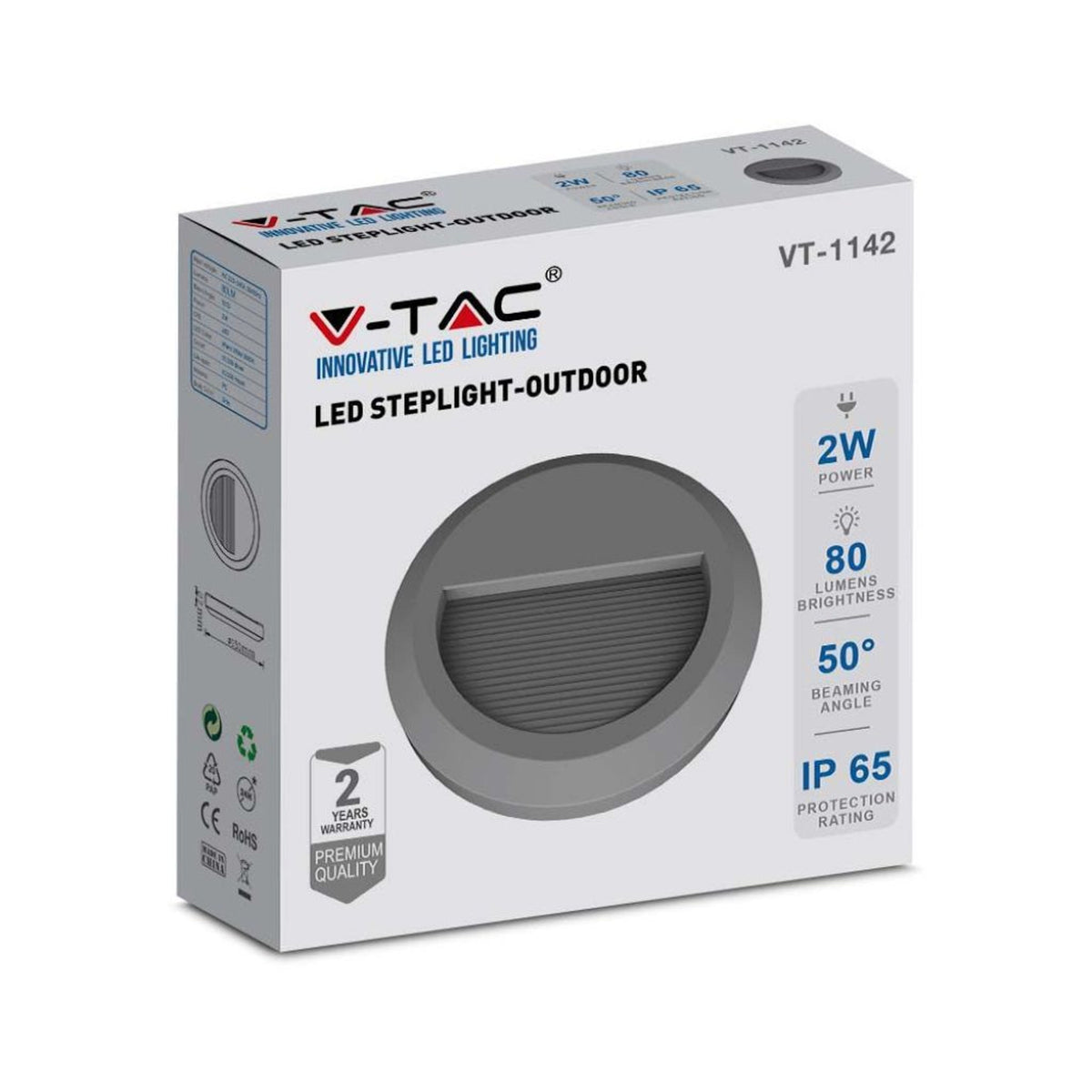 Segnapasso LED V-TAC rotondo grigio 2 W 3000 K IP65