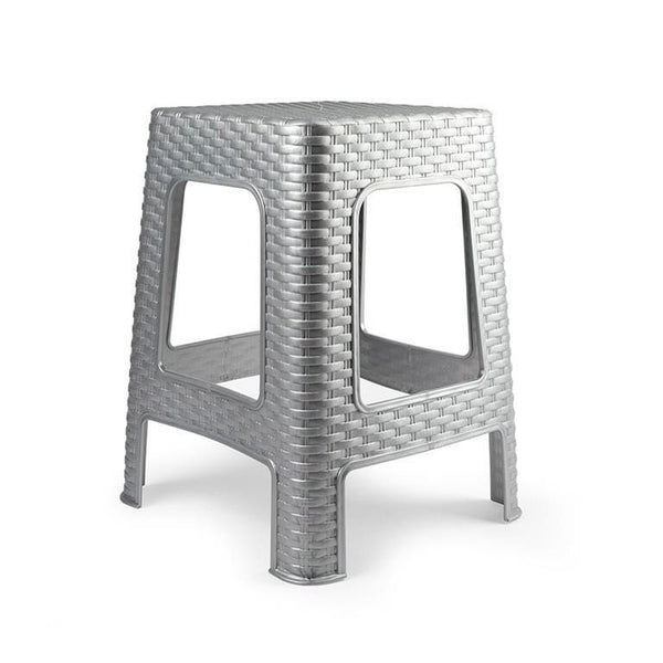 SGABELLO RATTAN GRANDE PLASTICA 36X36X45CM ARGENTO