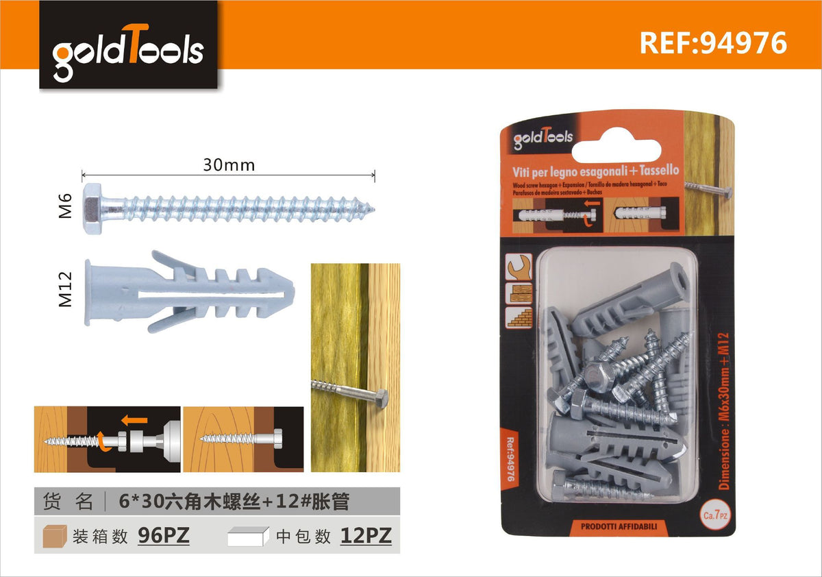 Viti per legno esagonali con tassello 12#
