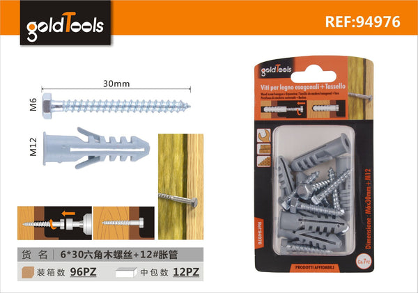 Viti per legno esagonali con tassello 12#