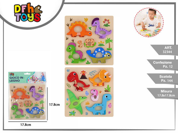 Puzzle a incastro in legno con dinosauri 17,8 × 17,8 cm