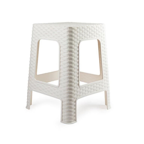 SGABELLO RATTAN GRANDE PLASTICA 36X36X45CM BIANCO
