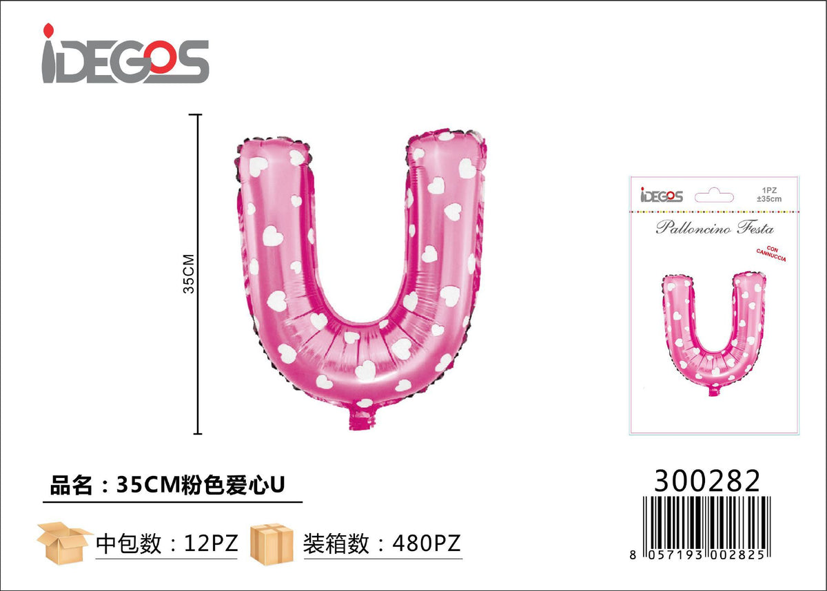Palloncino Lettere 35cm Puntini Cuore Rosa U