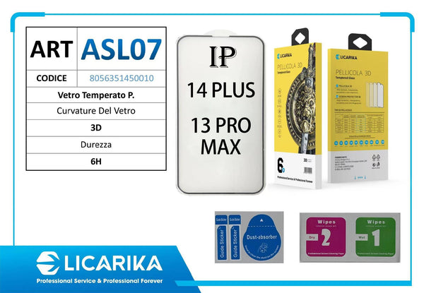 Vetro protettivo 3D per iPhone 14 Plus e 13 Pro Max