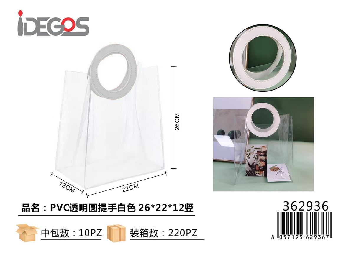 Sacchetto regalo trasparente in PVC con manico, colori e formati