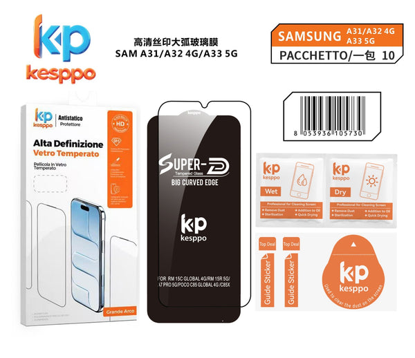 Pellicola in vetro temperato per Samsung Galaxy A31 / Samsung Galaxy A32 4G / Samsung Galaxy A33 5G – con bordo nero