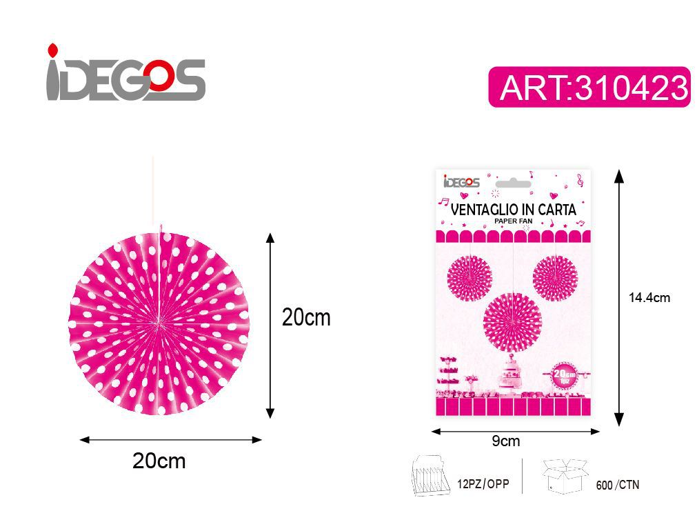Decorazione a ventaglio, magenta a pois