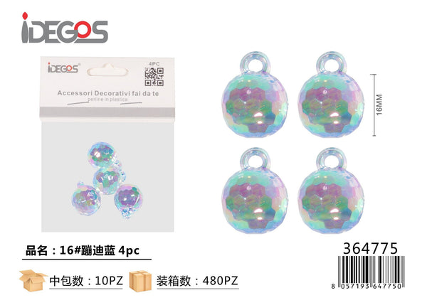 Set di 4 perline decorative, serie disco modello 16