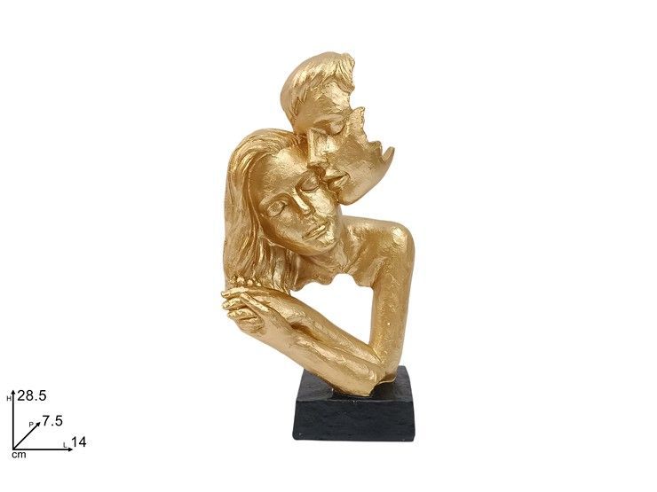 Scultura decorativa coppia abbracciata con bacio color oro