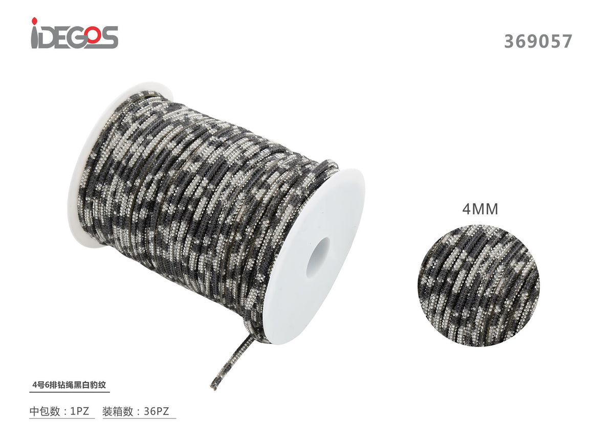 CORDINO DI STRASS 4MM LEOPARDATO NERO Grigio
