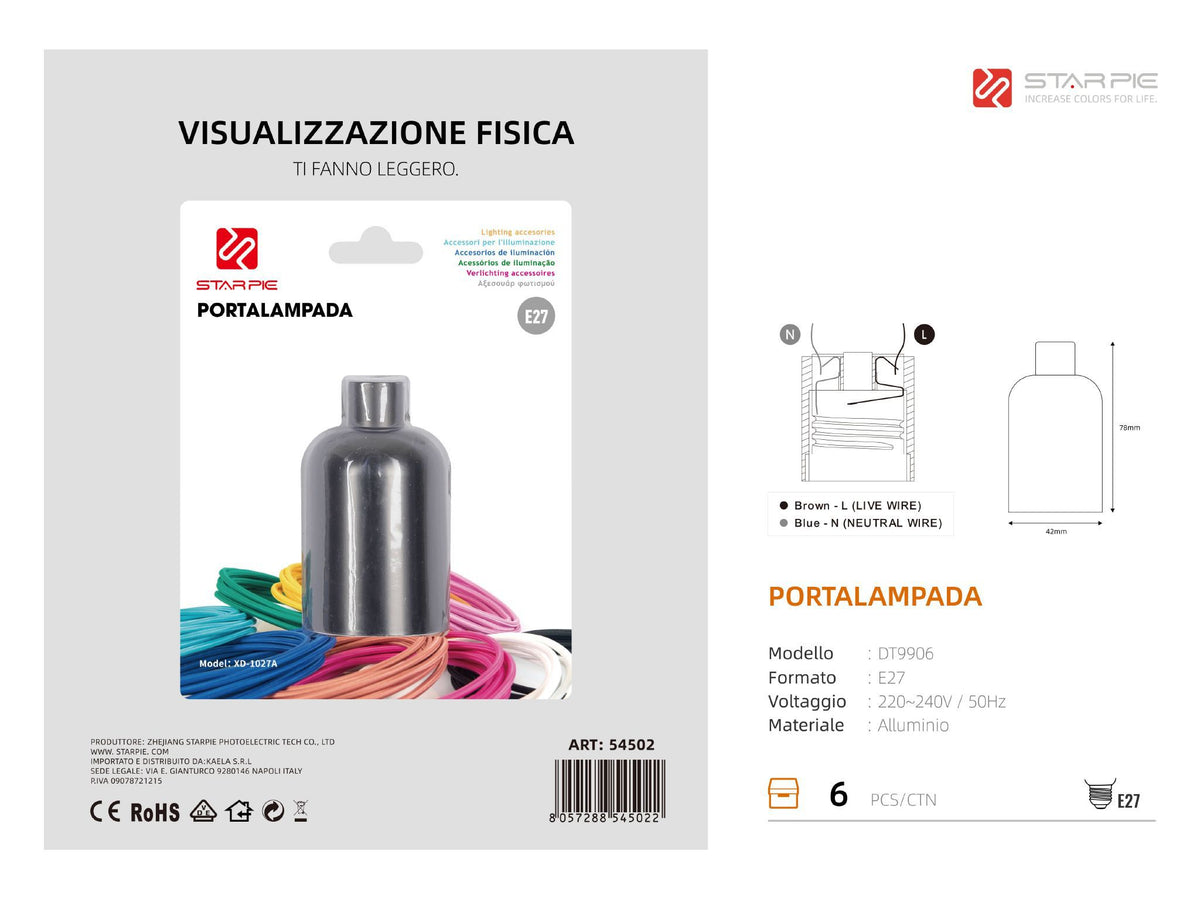 Portalampada DT9906 in metallo, nero perlato opaco