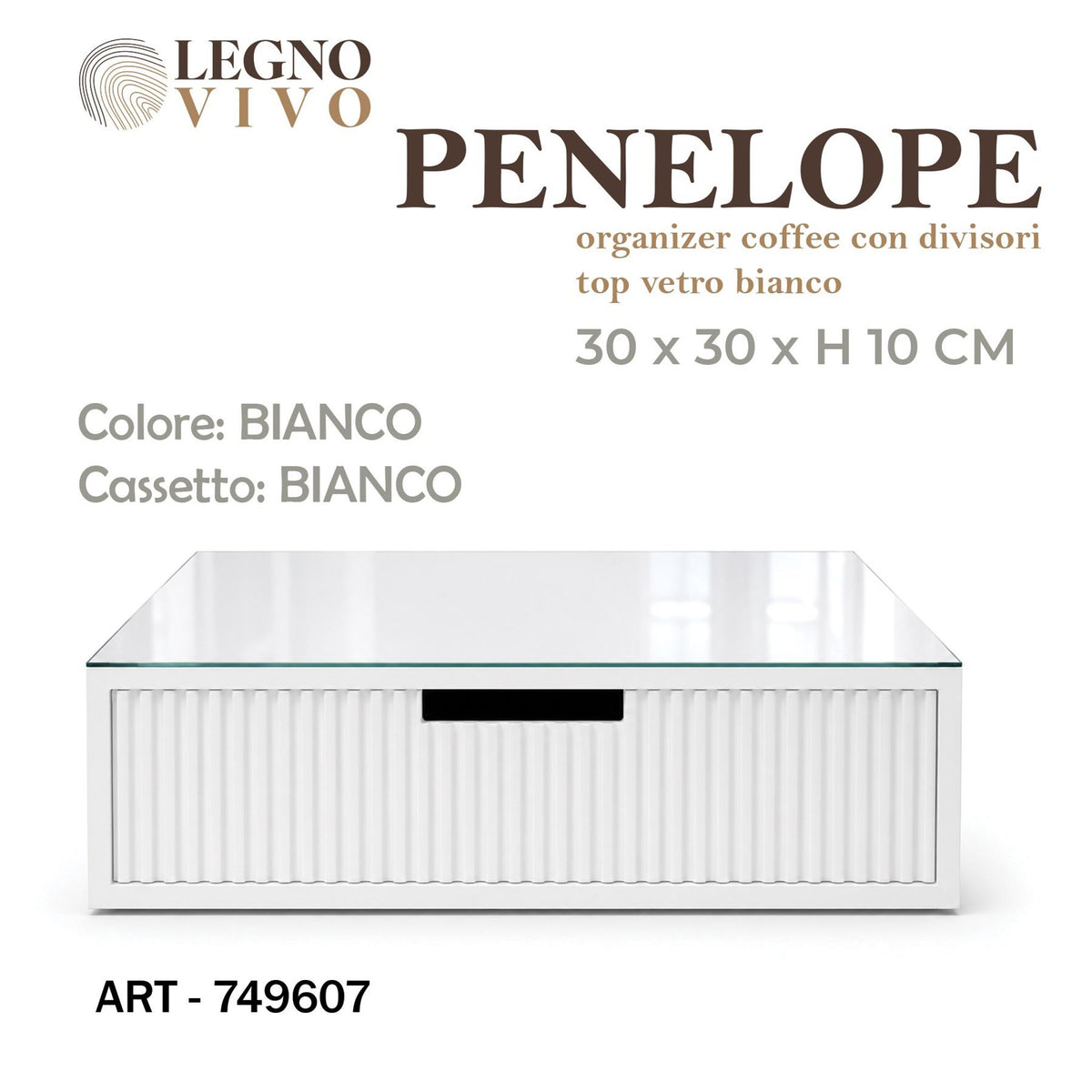 Organizer caffè Penelope bianco con cassetto 30 × 30 × 10 cm