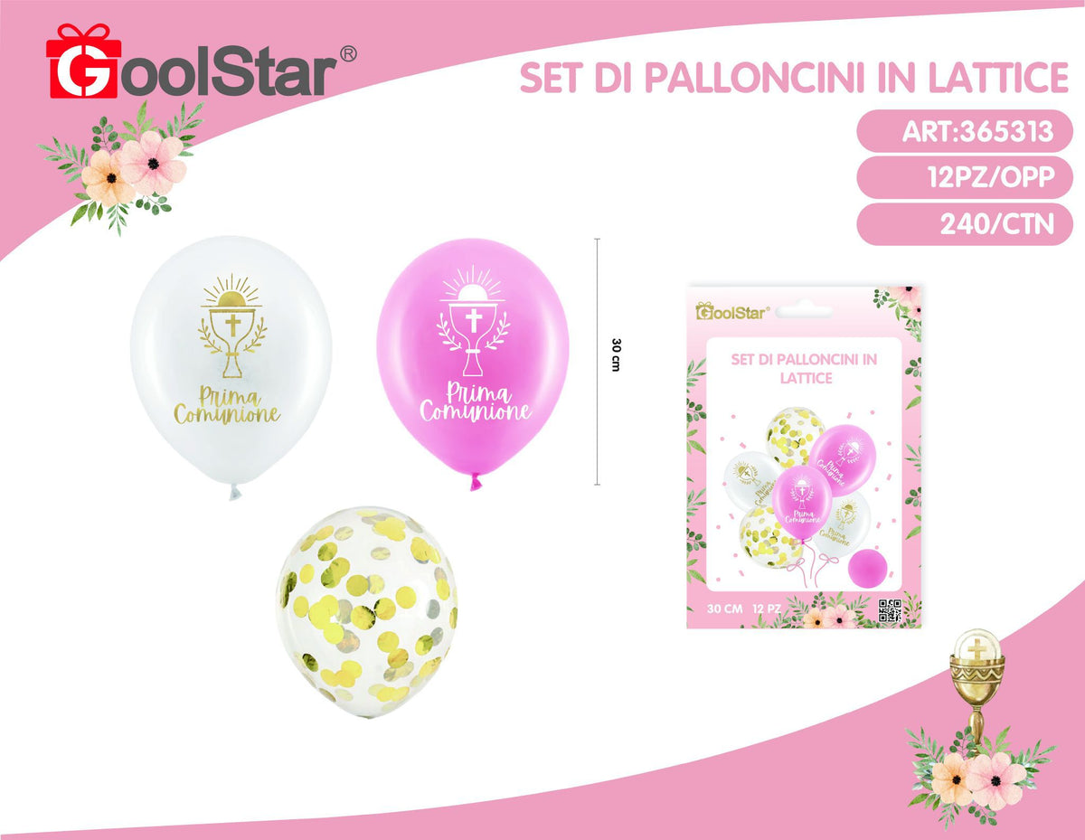 Set di palloncini in lattice prima comunione rosa