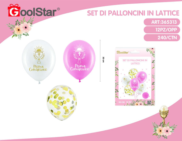 Set di palloncini in lattice prima comunione rosa